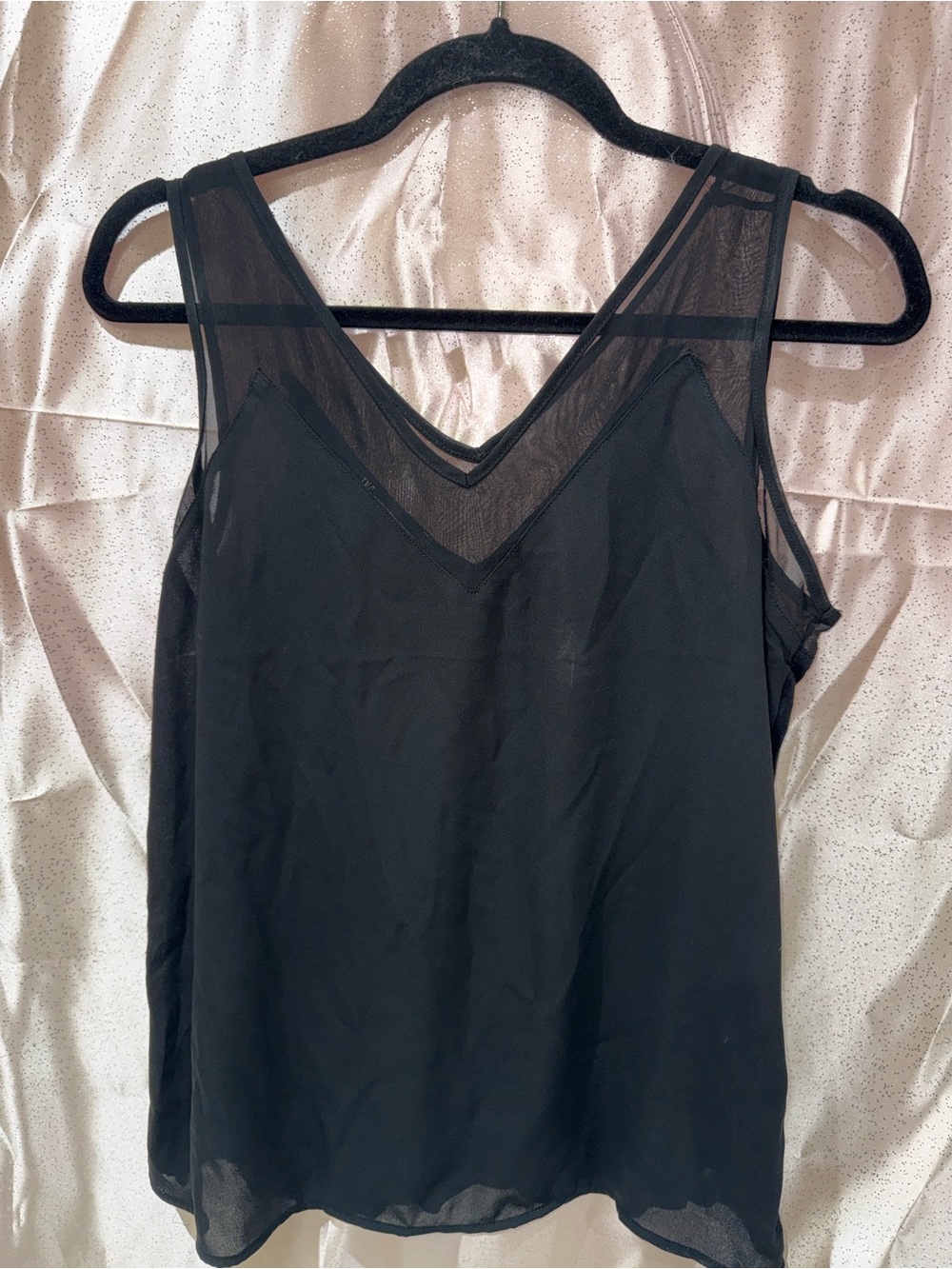 INC International Concepts Black Mesh V-Neck Sleeveless Blouse Tank Top Small